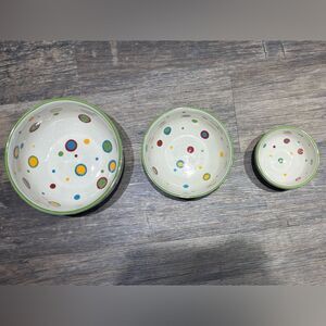 Celebrating Home | 3 Piece Stoneware Party Polka Dot Stripe Bowls